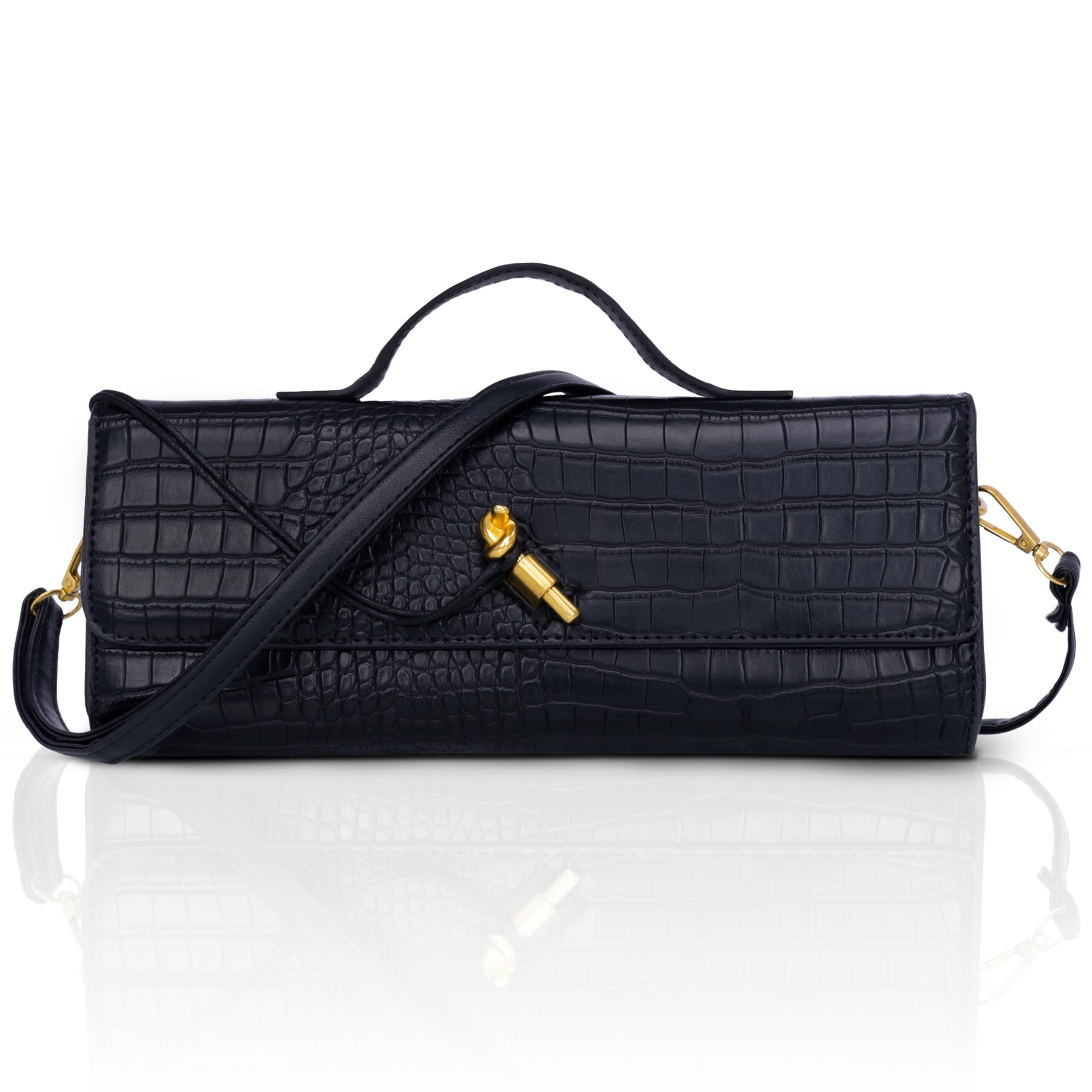 5794 Crocodile Purses , Trendy Black Leather Evening Clutch Handbags